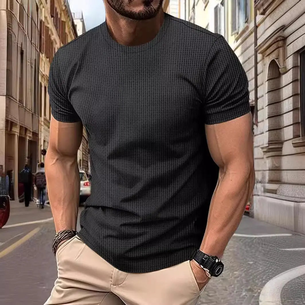 QA 2025 NEW men's short sleeved t-shirt   Men's elastic slim fit business men's t-shirt, solid color t-shirt, AA1546