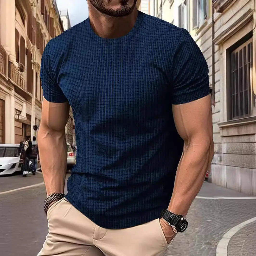 QA 2025 NEW men's short sleeved t-shirt   Men's elastic slim fit business men's t-shirt, solid color t-shirt, AA1546