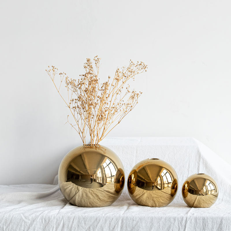 Luxury Gold Ceramic Ball Vase – Modern Decorative Flower Vase for Home Decor