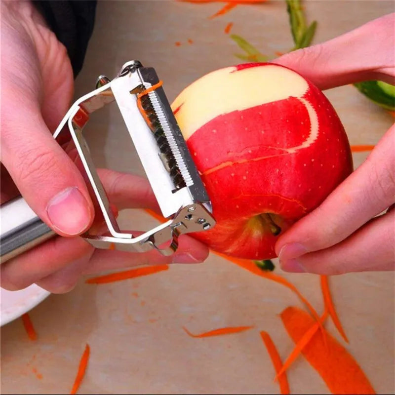 Dual Stainless Steel Julienne Peeler – Vegetable & Fruit Peeler, Potato, Carrot, Cucumber Slicer and Grater Tool