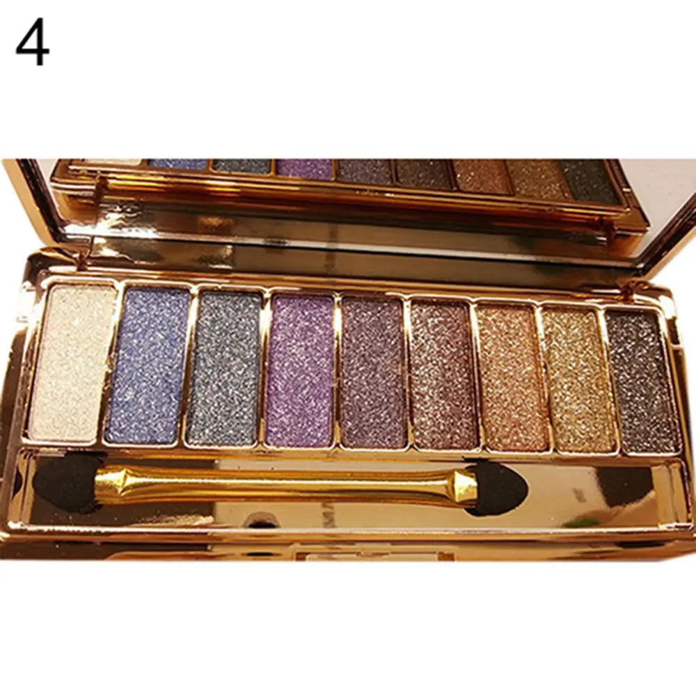 Palette fards à paupières 9 couleurs, mats et pailletés, tons nude, maquillage yeux femmes, vente en gros