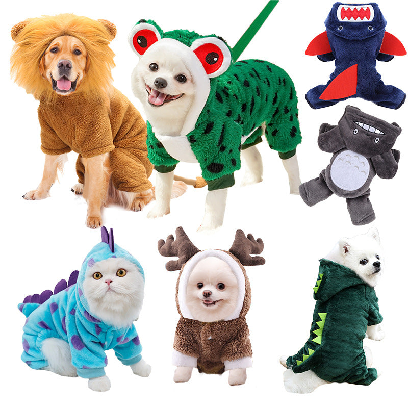 Warm Cartoon Pet Clothes for Dogs & Cats – Soft Cotton Jumpsuit