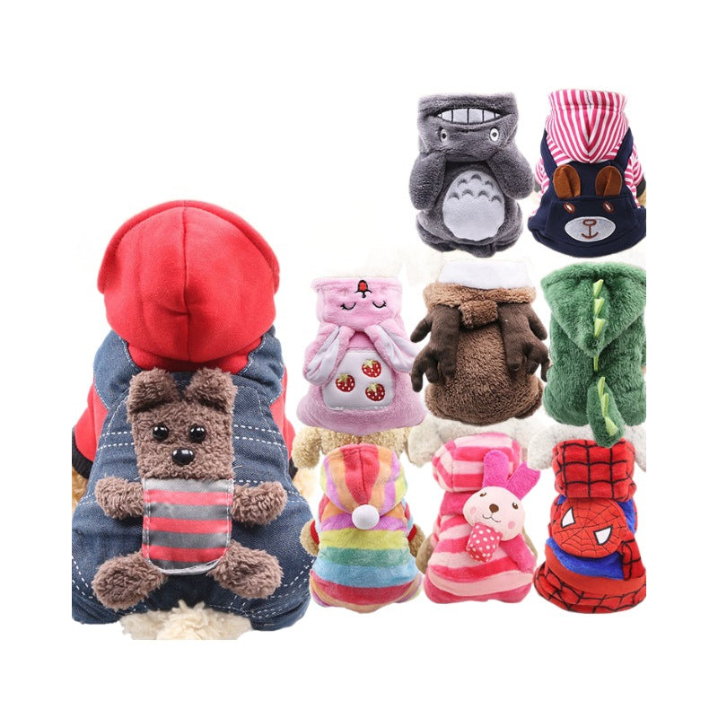 Warm Cartoon Pet Clothes for Dogs & Cats – Soft Cotton Jumpsuit