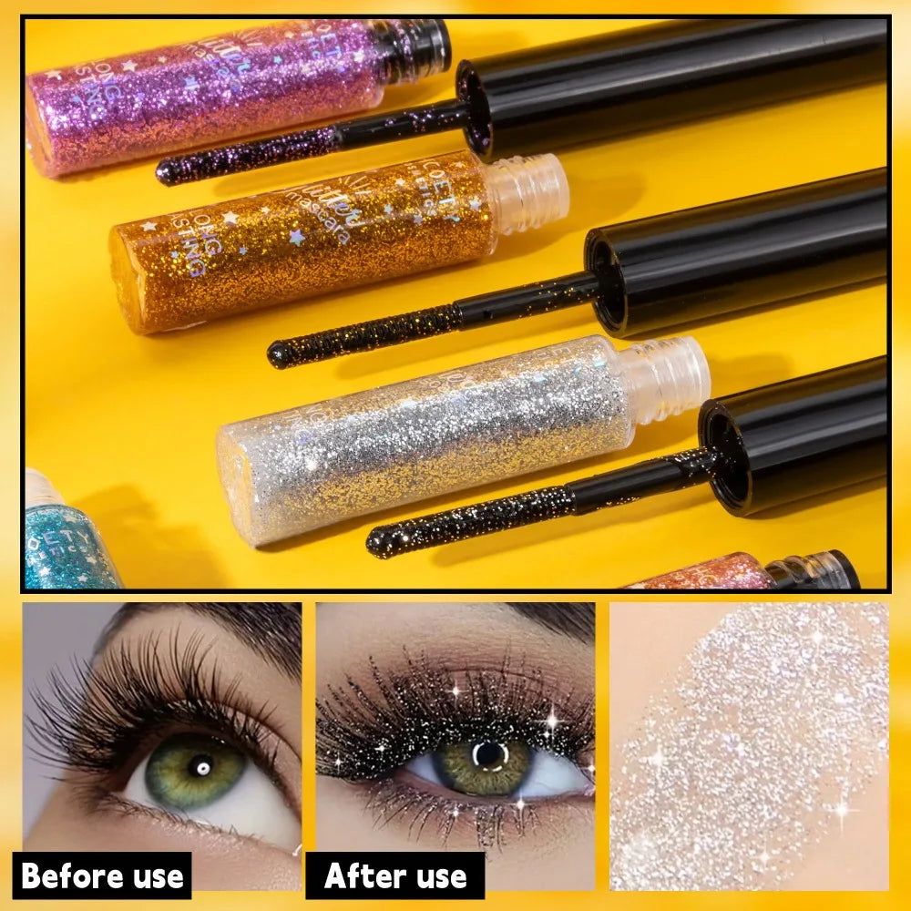 Mascara pailleté 5 couleurs or diamant perlé waterproof séchage rapide cils recourbés extensions coloré maquillage