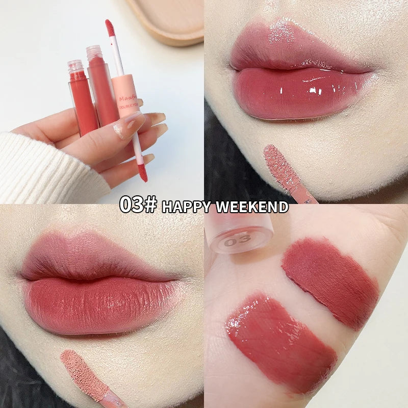 Rouge à Lèvres Double-Embout – Gloss Complet, Fini Miroir et Velours Mat, Longue Tenue, Hydratant, Anti-Tache, Maquillage des Lèvres