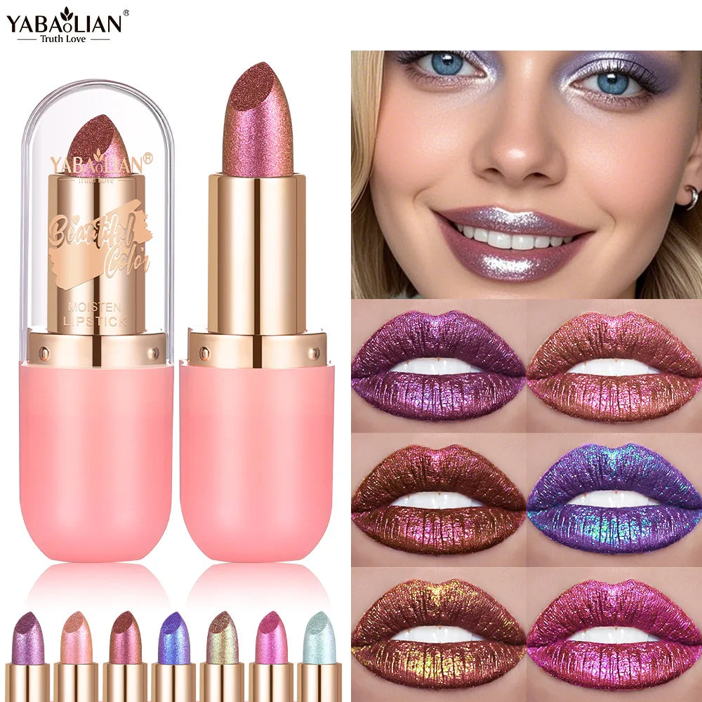 Rouge à lèvres caméléon métallique violet – Effet changeant avec finition mate et pailletée diamant | Brillance nacrée et waterproof | Maquillage sexy et éclatant