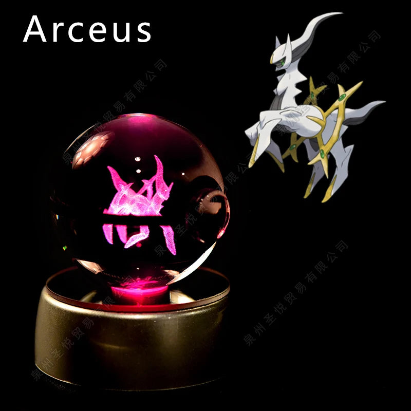 3D Pokémon Crystal Ball Night Light – Pikachu, Gengar & Mewtwo LED Glass Lamp