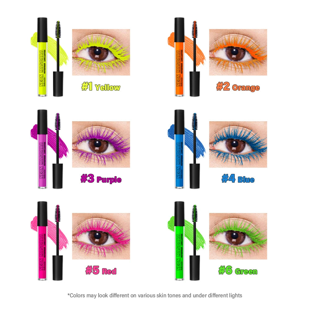 Mascara coloré volume et courbure waterproof longue tenue – bleu, blanc, vert, rose