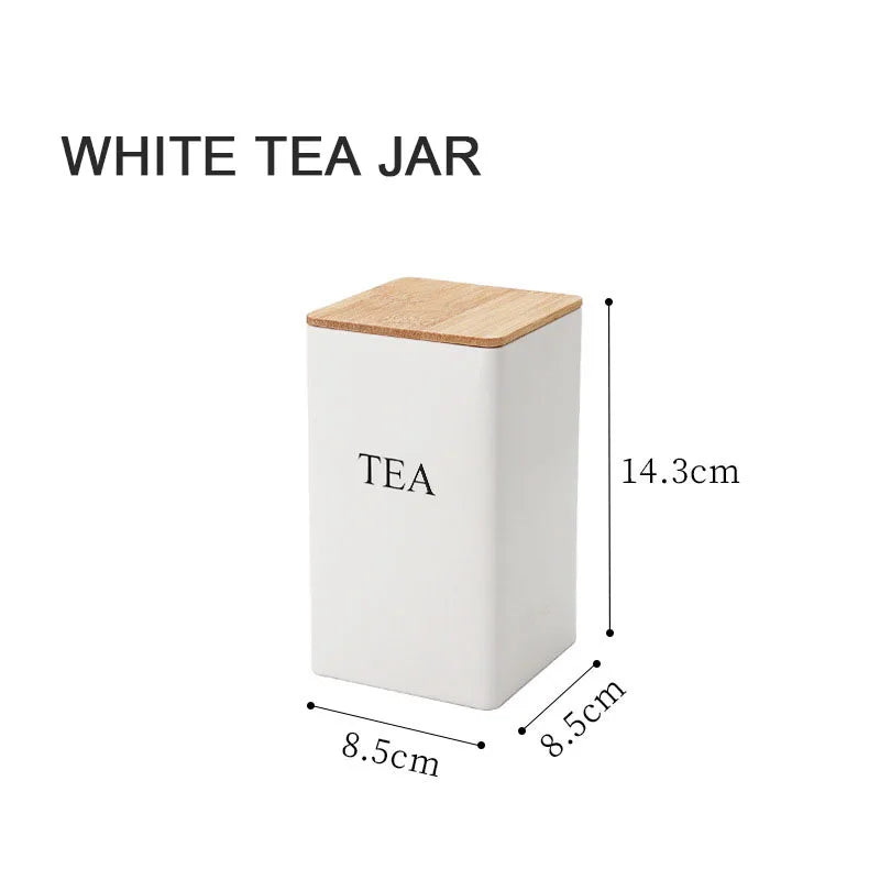 Metal Coffee Bean Storage Jar with Bamboo Lid – Tea, Coffee & Sugar Container