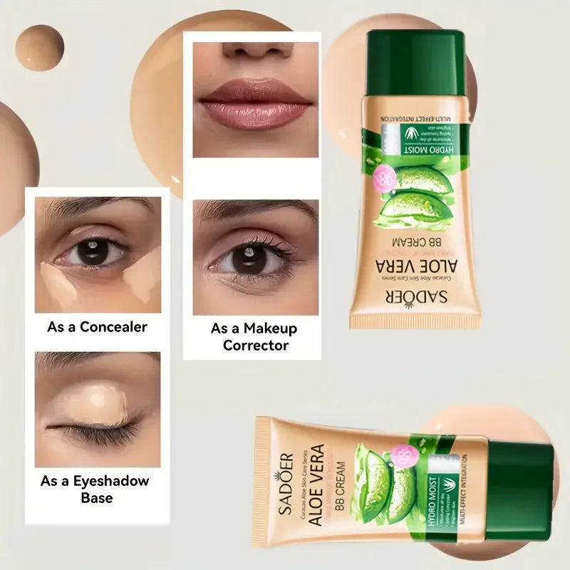 BB Cream à l’Aloe Vera – Hydratante et Correctrice, Collagène, Couvrance Totale, Fond de Teint Longue Tenue et Léger