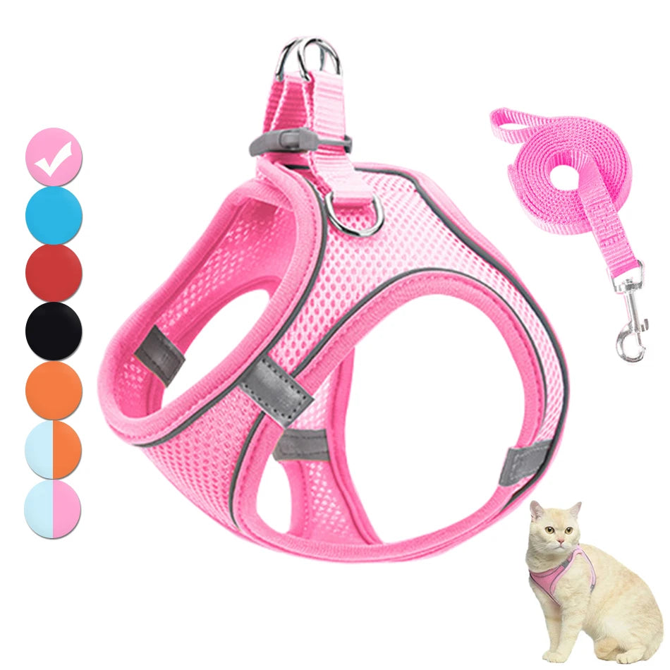 Reflective Adjustable Pet Harness & Leash Set – For Cats & Small Dogs