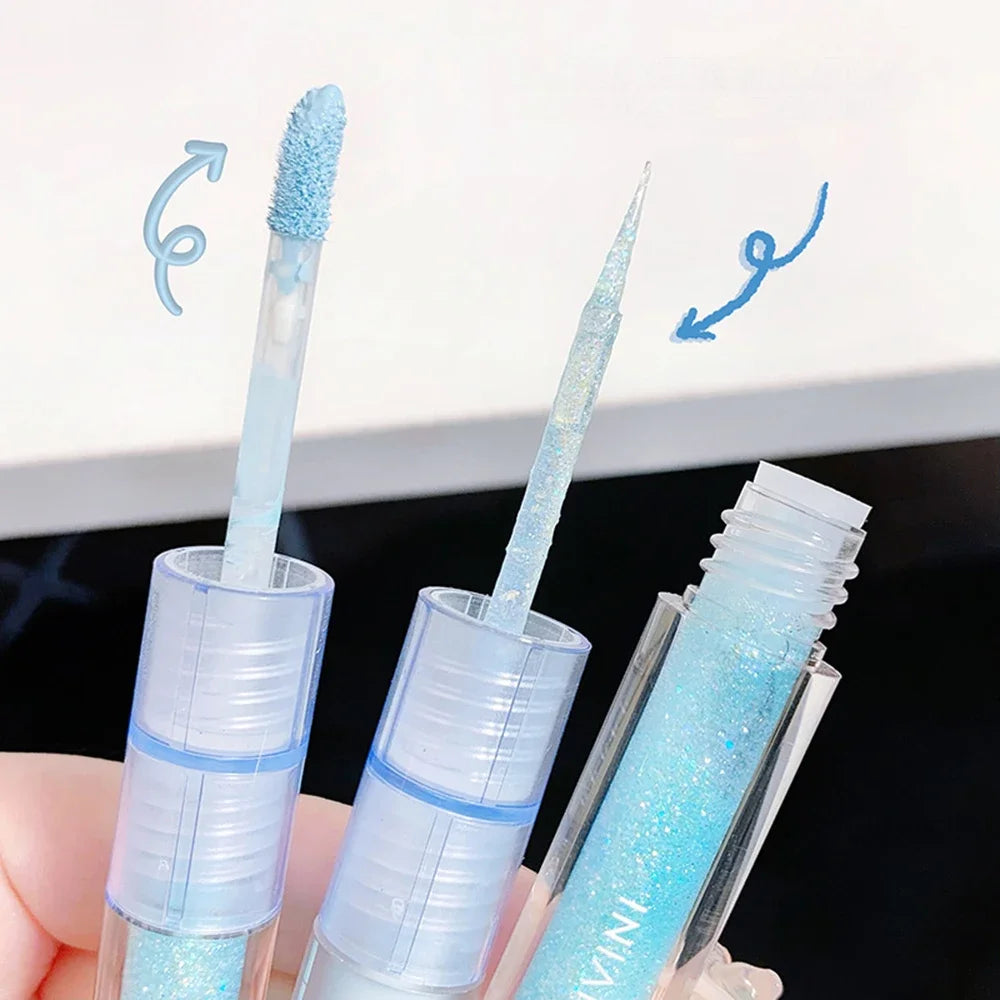 Ombre à paupières liquide bleue 2 en 1, mate, pailletée, nacrée, maquillage pour les yeux, effet gouttelette illuminatrice, outils de beauté