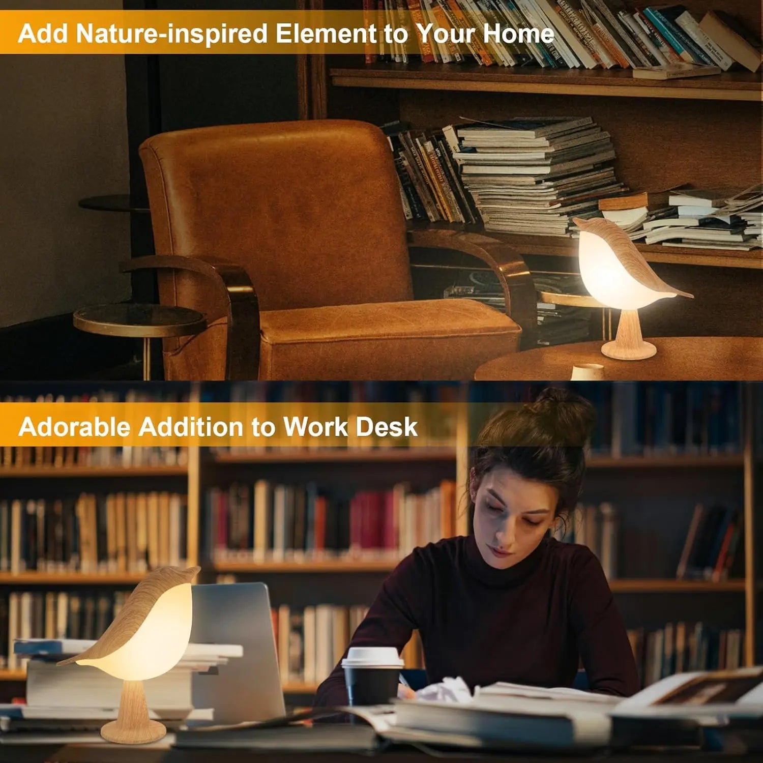 LED Bird Touch Lamp – 3-Level Dimmable Rechargeable Night Light for Home Decor