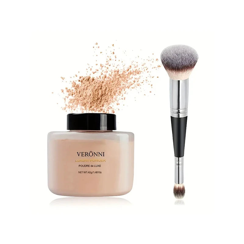 Poudre banana longue tenue – Finition mate sans brillance, contrôle de l’huile, translucide, légère, poudre libre fixante avec pinceau