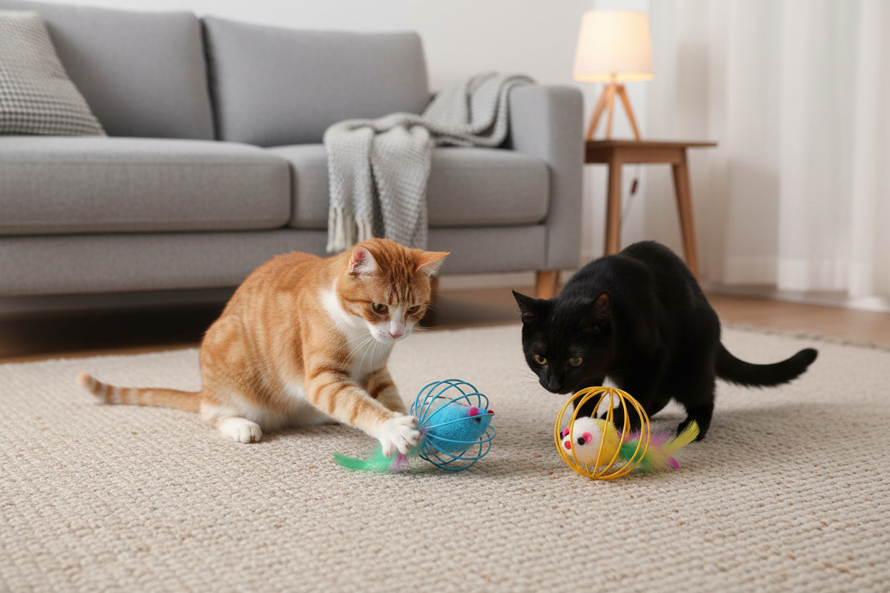 Interactive Colorful Mouse Cat Toy in Cage – Fun Chase & Play Toy for Cats