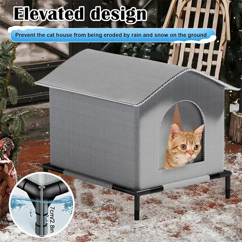 Waterproof Outdoor Cat House – Foldable Pet Shelter with Mat