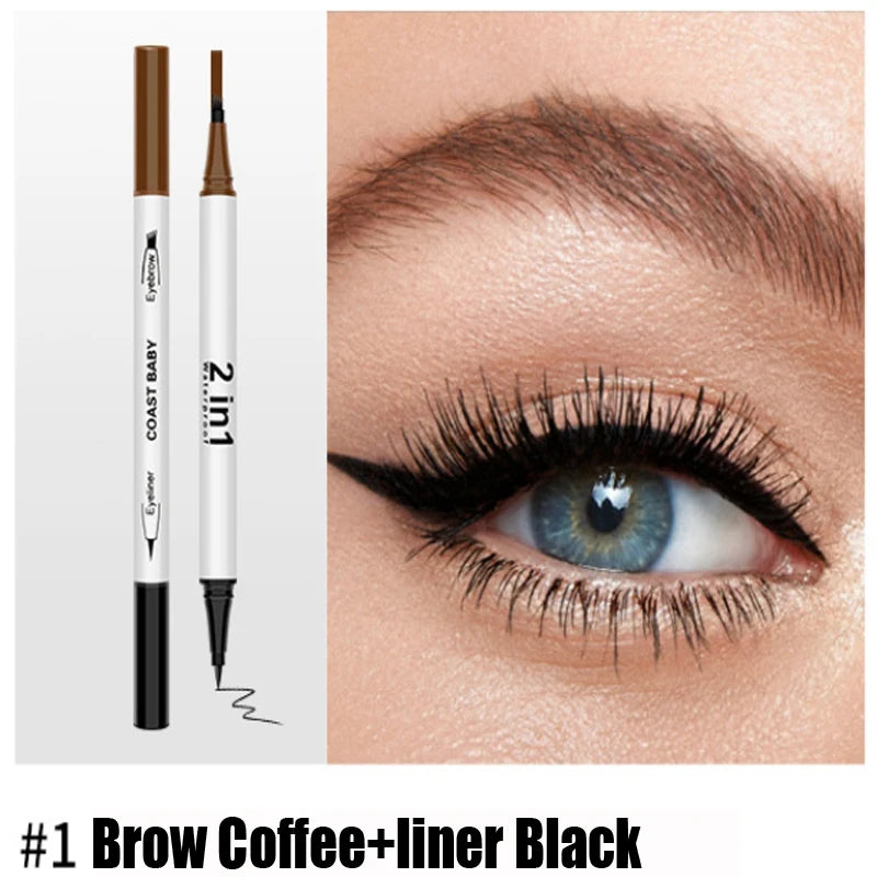 Pro 2IN1 double extrémité étanche 4 fourchettes pointe sourcil Eyeliner stylo longue durée naturel brun liquide sourcils noir Eye Liner crayon