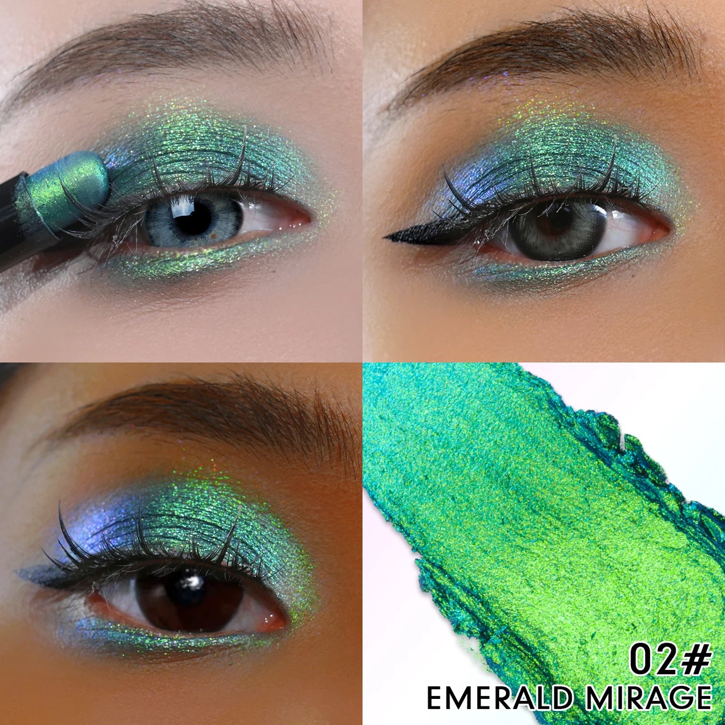 Crayon fard à paupières  double embout, multichrome pailleté, waterproof, maquillage professionnel