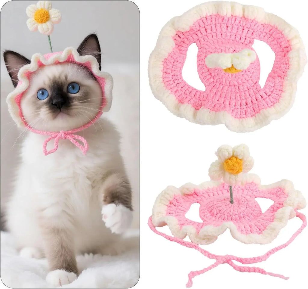 Cute Flower Crochet Pet Hat – Knitted Cap for Cats & Small Dogs