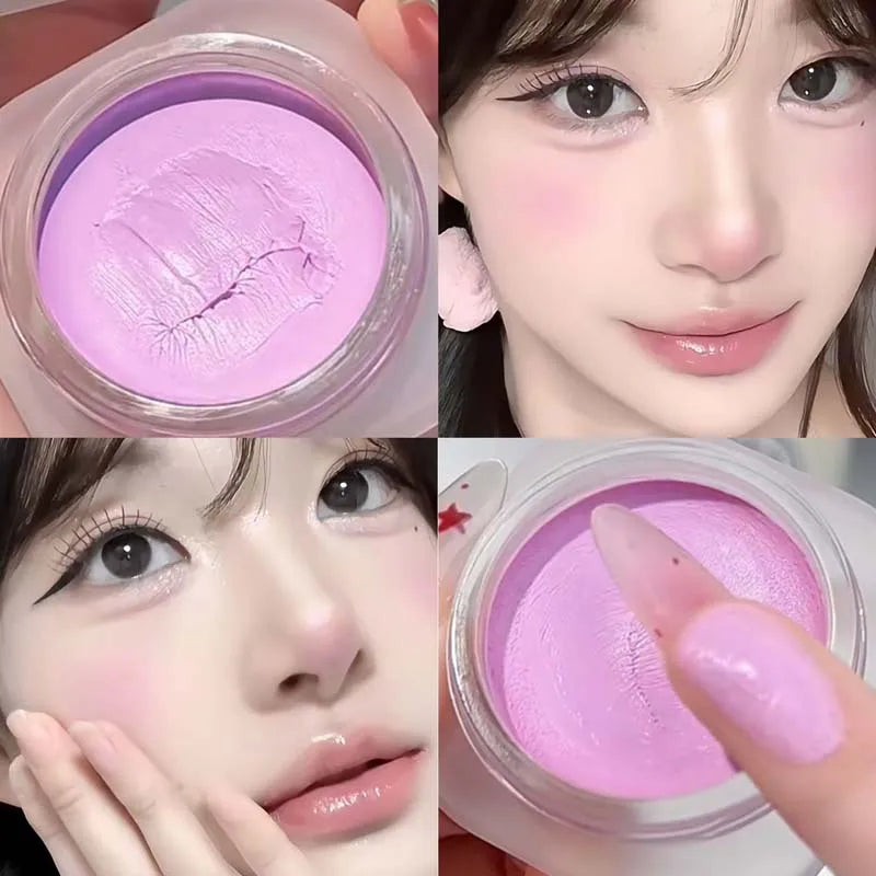 Blush poudre monochrome – Crème éclaircissante violette pour lèvres et joues, double usage – Fini mat naturel, teinte rouge éclatante