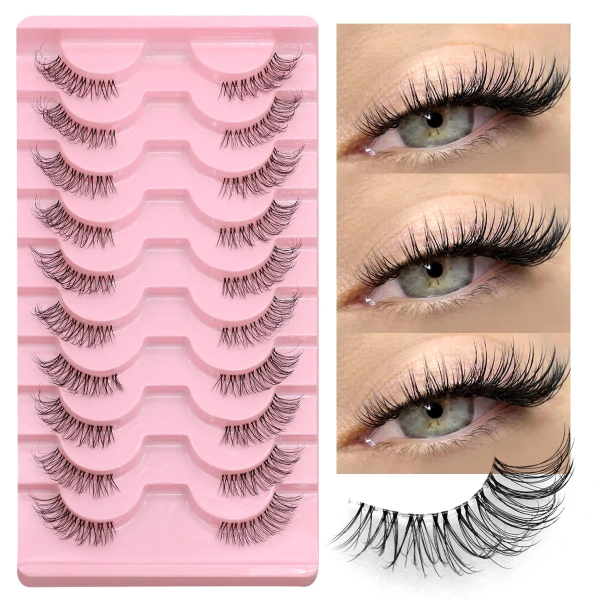 Demi-cils – Cils Cat Eye doux et naturels, bande invisible – Demi-faux cils légers pour un effet naturel