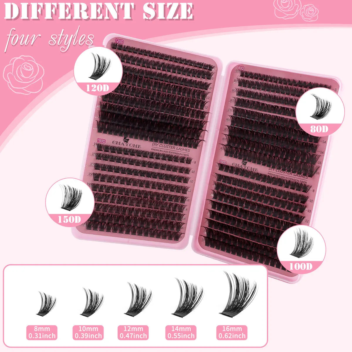 600 pcs Extensions de cils individuels – Grappes épaisses et volumineuses, 30D/100D, longueurs mixtes, DIY – Cils faciles à appliquer et à retirer