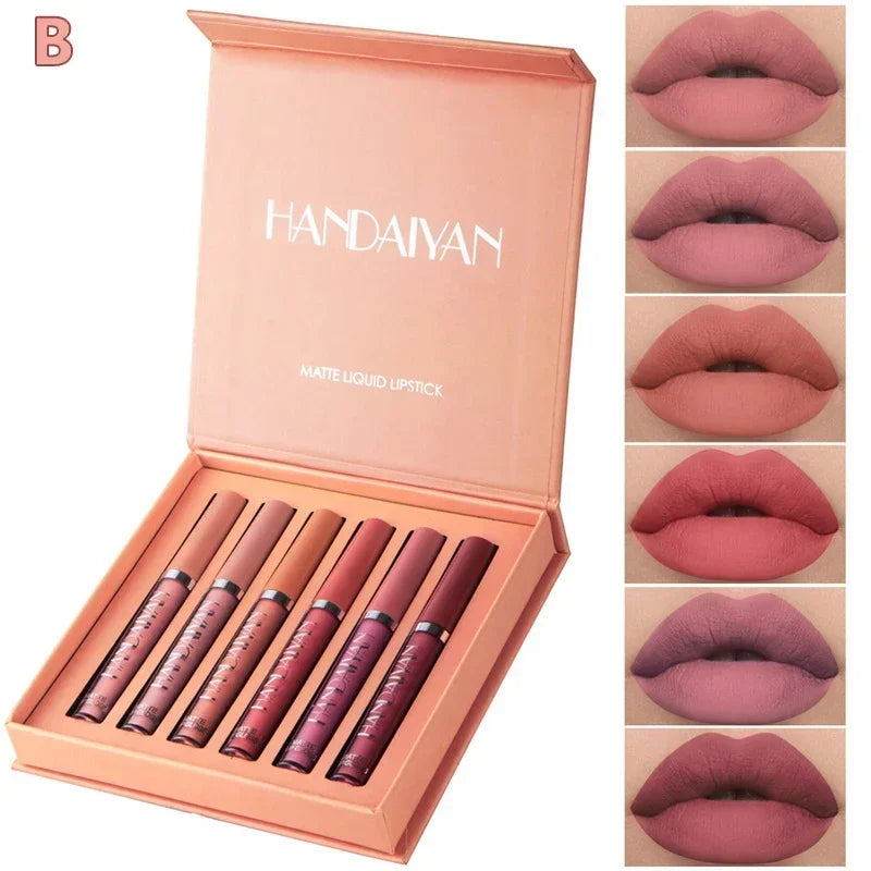 Coffret  1 ou 6 pièces — Rouge à lèvres mat coréen pour femmes | Waterproof et longue tenue | Non collant, tenue durable | Maquillage lèvres élégant
