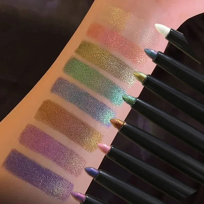 Stylo Gel Eyeliner caméléon, imperméable, brillant, chromé, ombre à paupières, crayon à paillettes, perle, vert, or, couché, ver à soie, maquillage pour les yeux