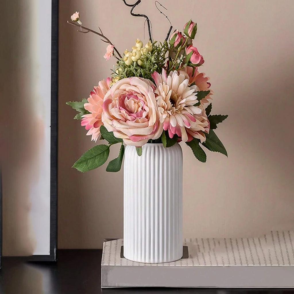 Striped Decorative Vase – Ceramic-Look Flower Vase for Modern Home Decor