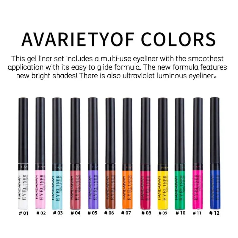 Eyeliner Néon UV — stylo liquide waterproof, fini mat, couleurs vives jaune, rouge et violet, maquillage yeux