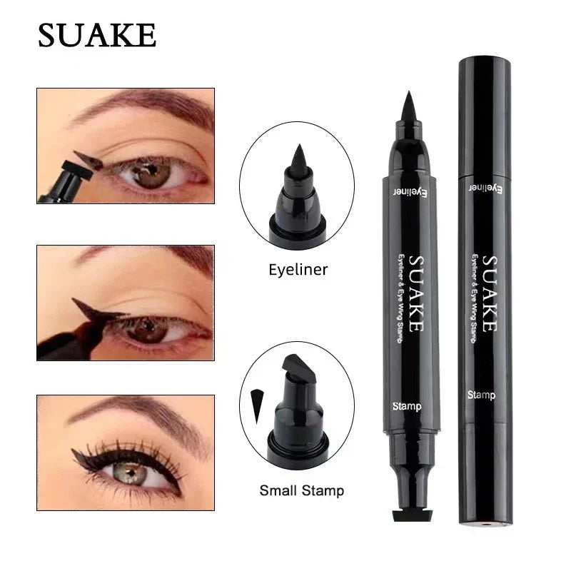 Eyeliner Liquide 2 en 1 avec Tampon Ailé – Étanche, Séchage Rapide, Double Embout, Noir, Crayon Yeux, Maquillage pour Femmes, Cosmétiques