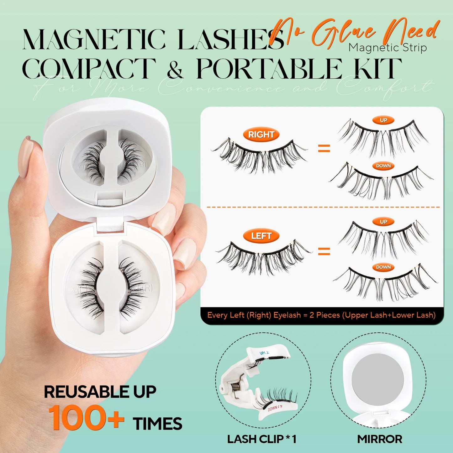 Cils magnétiques doux – Sans colle, réutilisables, look naturel, cils 3D – Kit facile à appliquer pour maquillage des yeux