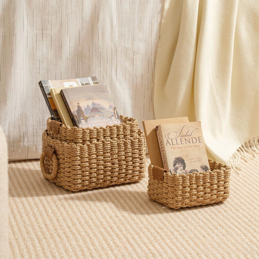 3PCS Woven Storage Basket Set – Decorative Rope Organizer Baskets with Handles