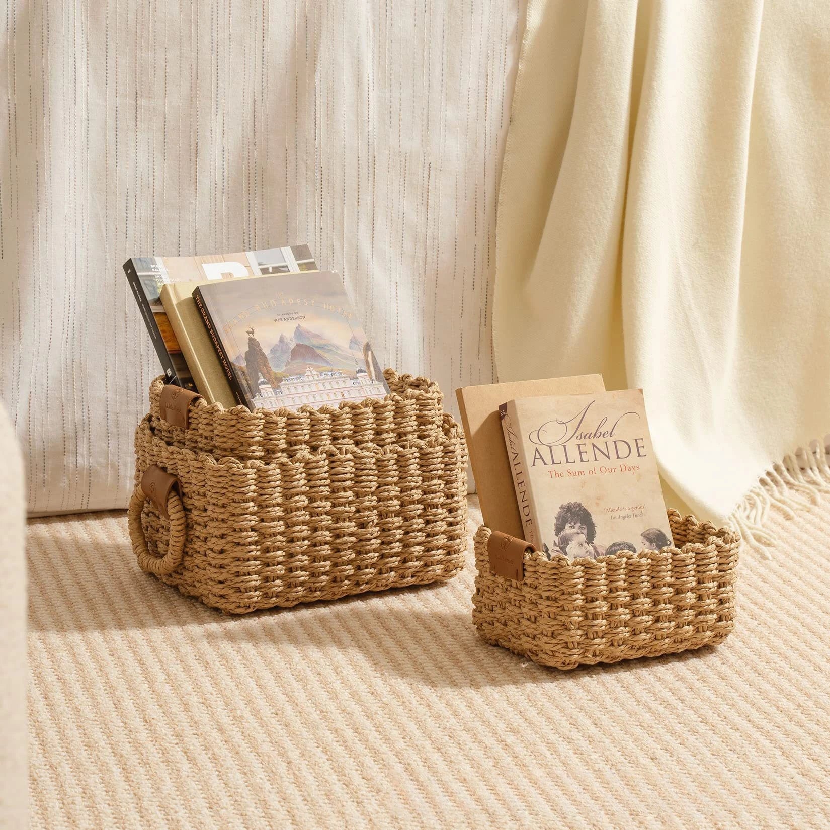 3PCS Woven Storage Basket Set – Decorative Rope Organizer Baskets with Handles