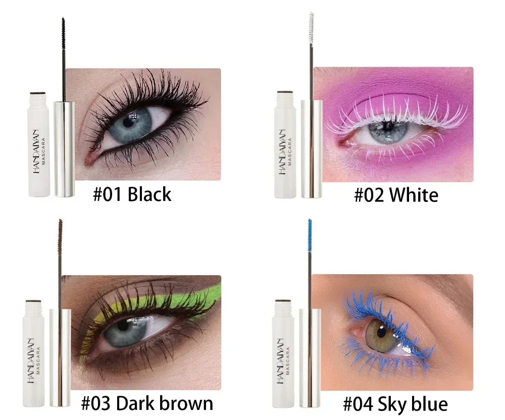 Mascara 12 couleurs waterproof séchage rapide cils recourbés et allongés bleu, rouge, violet, noir, blanc, doré