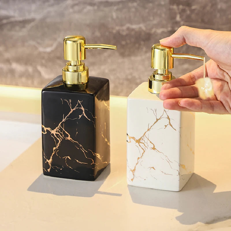 Marble Ceramic Soap Dispenser – Black & White Bathroom Lotion Bottle