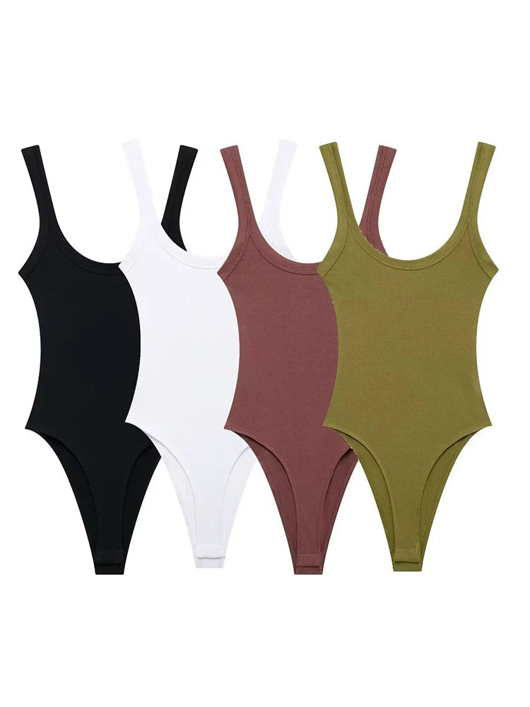 Body côtelé skinny pour femmes – Col rond avec bretelles | Fermeture à boutons-pression | Style sexy et fashion | Confortable et extensible, idéal comme playsuit féminin