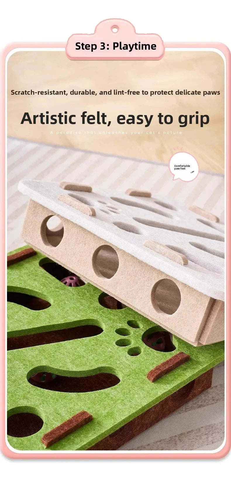 Felt Cat Puzzle Box with Ball – Interactive Hunting & Exercise Toy