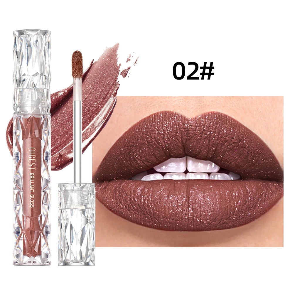 Gloss à Lèvres Shimmer – Paillettes Diamant, Teinte Rouge/Violet, Waterproof, Longue Tenue, Rouge à Lèvres Liquide Mat, Maquillage pour Femmes