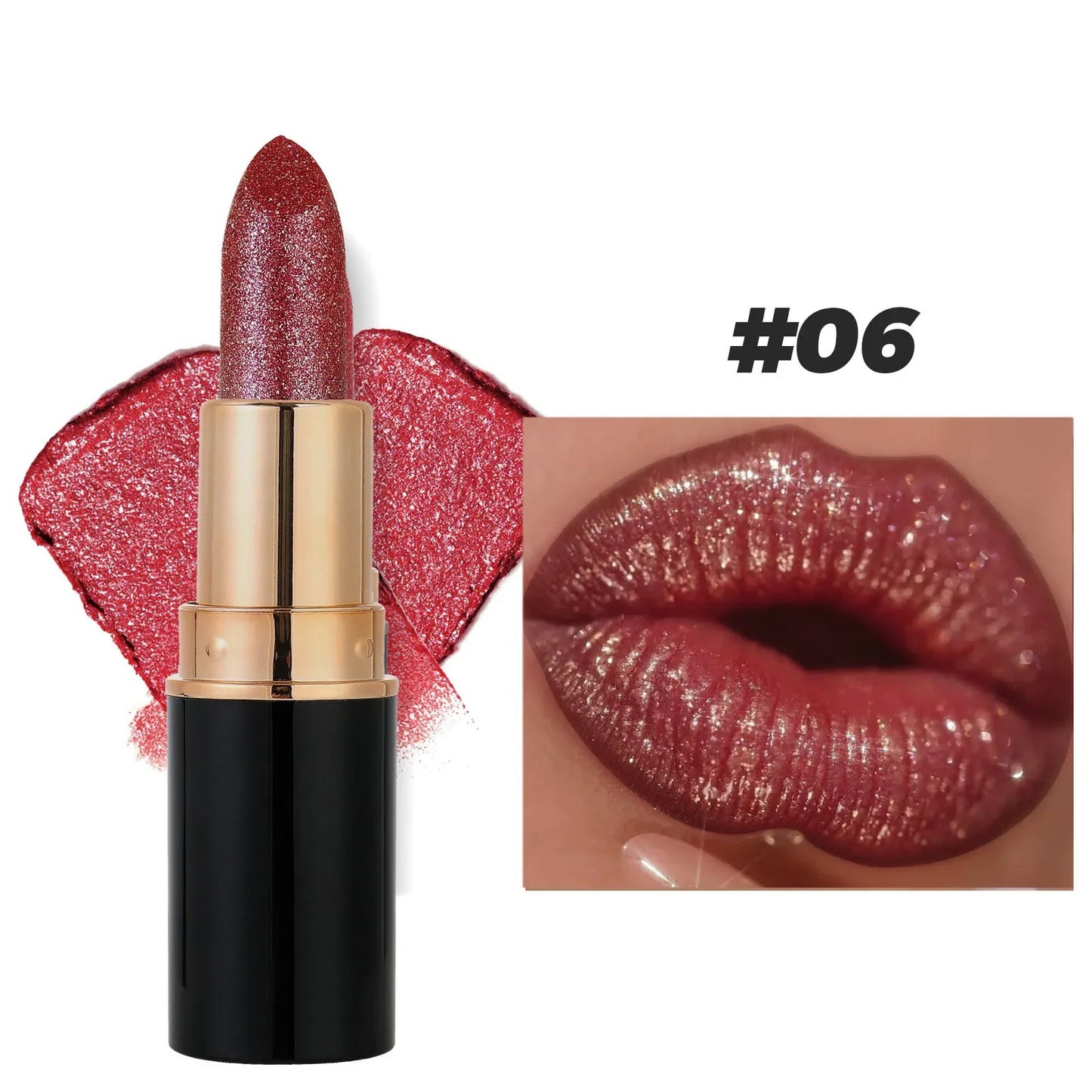 Rouge à lèvres scintillant résistant à l'eau, hydratant, durable, diamant, scintillant, glaçure, sexy, nude, scintillant, tube noir, maquillage, Jules, teinte, 256