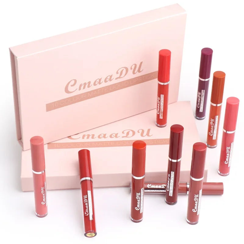 Coffret  10 pièces – Rouges à lèvres et gloss nude mats | Texture soyeuse et lisse | Tenue longue durée | Maquillage des lèvres élégant et durable