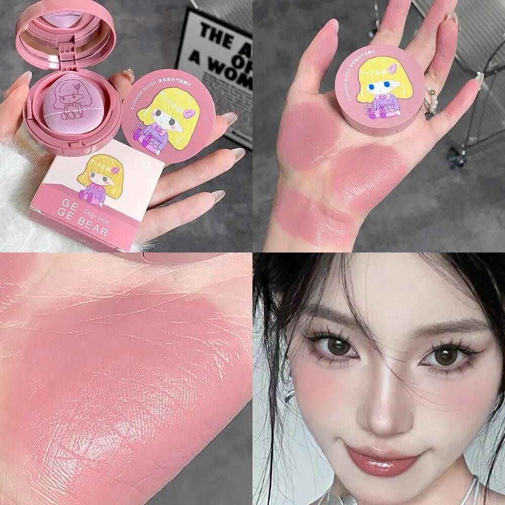 Blush cushion à la teinte estompable avec houppette, éclaircissant sans coller, longue tenue