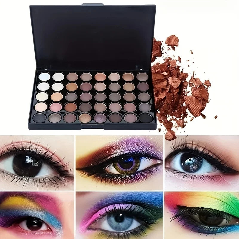 Palette fards à paupières 40 couleurs – Nude, pailleté et mat, poudre pigmentée avec pinceaux, maquillage pour femmes