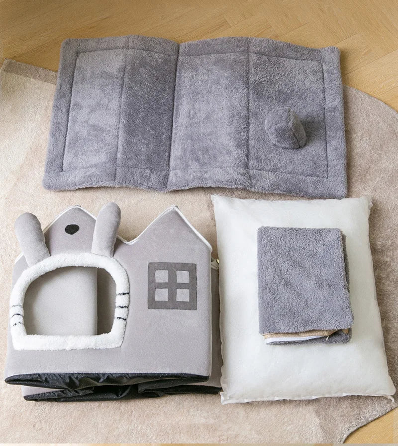 Foldable Cozy Pet House Bed – Warm Cave Bed for Small Dogs & Cats