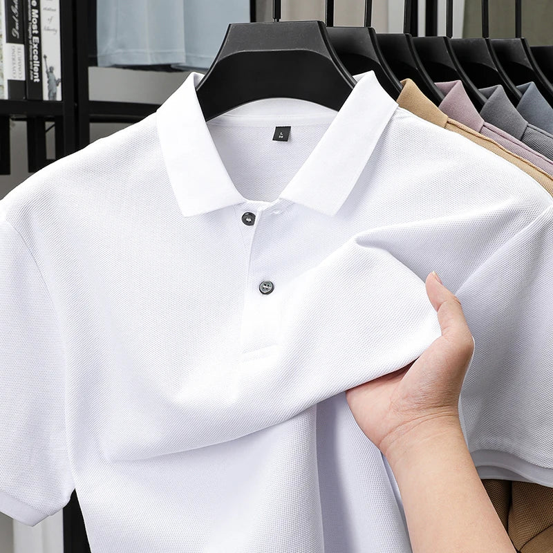 Polo à manches courtes pour hommes 100% coton confortable haut de gamme tempérament respirant décontracté été nouveau haut de couleur unie
