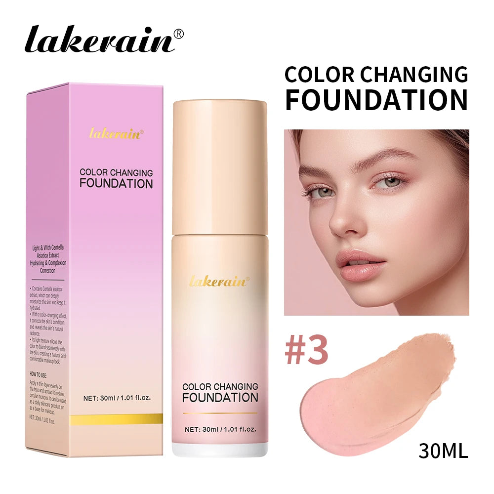 Fond de Teint Liquide Changeant de Couleur Waterproof – Centella, Coréen, Haute Couvrance, Base de Maquillage pour le Visage