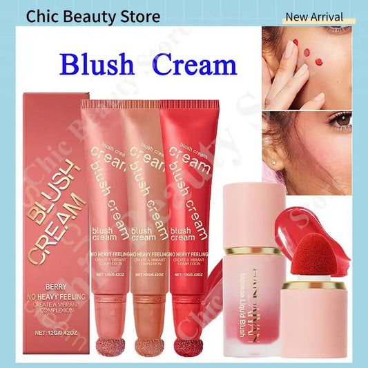 Blush stick crème liquide – Avec applicateur coussin, pour joues – Blush léger et facile à appliquer, maquillage confortable