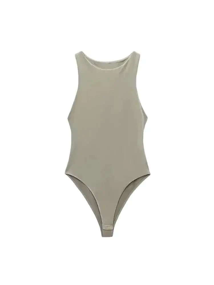 Body fashion pour femmes – Col halter et coupe skinny | Sans manches et sexy | Fermeture à boutons-pression | Combinaison (playsuit) féminine tendance