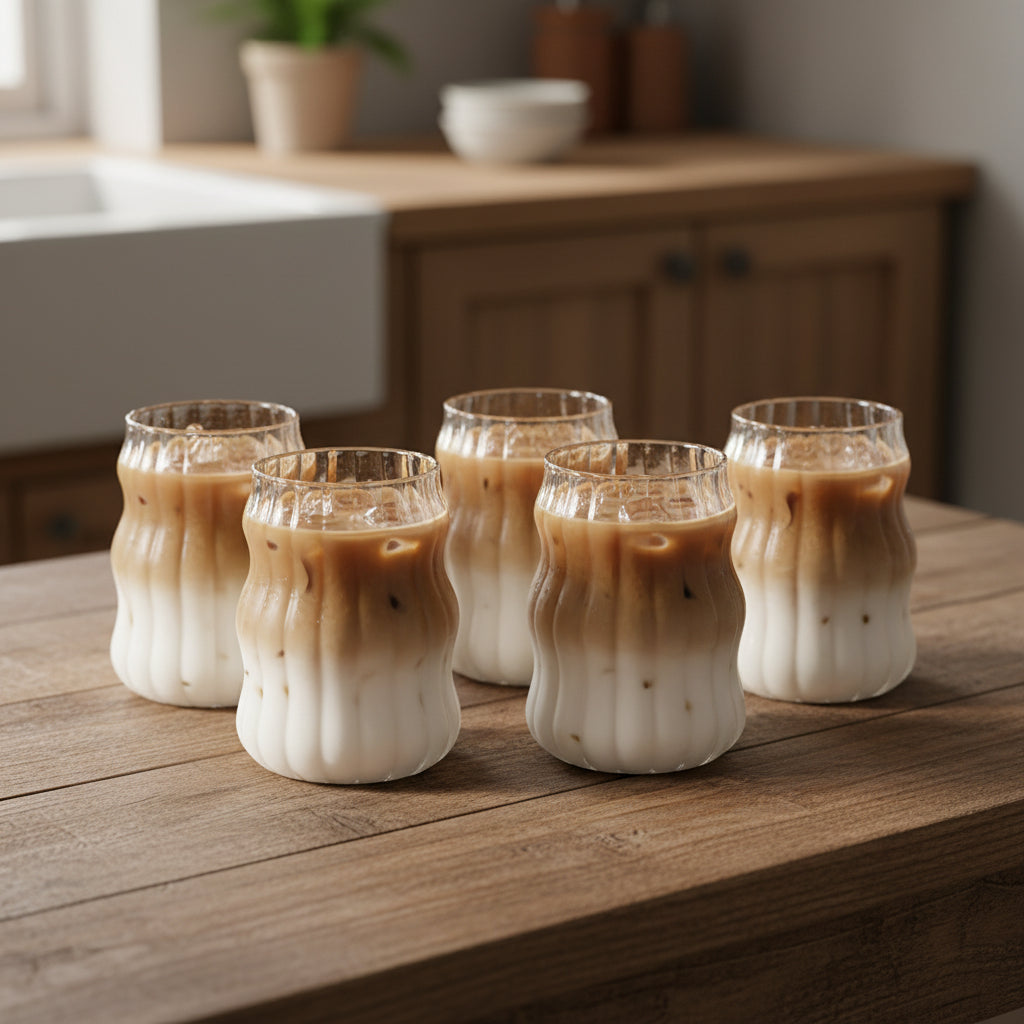 INS Stripe Glass Cups – Heat-Resistant Transparent Coffee, Tea & Juice Tumblers (2/4/6 PCS)