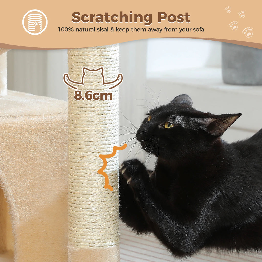 4-in-1 Cat Tree – Cat Condo, Hammock, Scratching Post & Top Perch